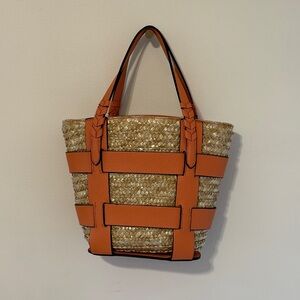 Topshop Orange and Tan Woven Tote Bag